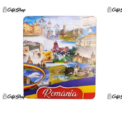 Romania, magnet din lemn patrat